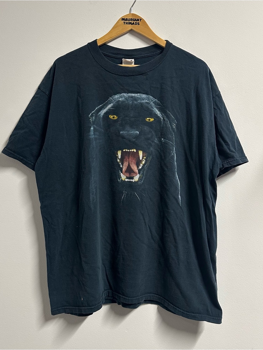 Vtg 90s Human I Tees Black Panther Men T-Shirt All Over Logo 2XL